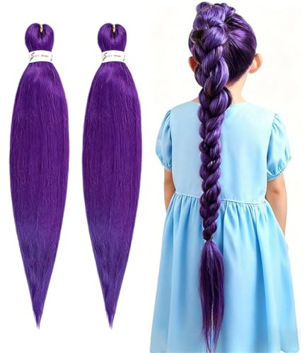 QEXUJOW Deux extensions de cheveux tressés africains violet foncé, de 65 cm chacune, pour femmes.