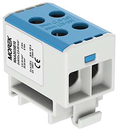 Morek 4047 Verteilerblock für Al/Cu 4x2,5-35mm² blau 1 Zoll 1000V AC/DC Isolierte Klemme OTL 35-2 MAA2035B10