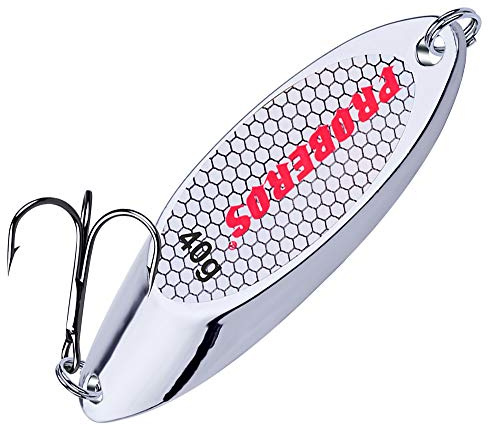 PROBEROS Fishing Spoons Lures Bass Baits Jigging Bait Tackle with Treble Hooks Hard Metal Spoon Fishing Lure Weight Pick 10 Pcs/Pack 1.4oz Silver