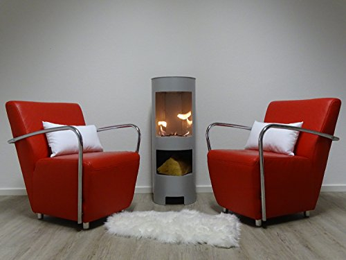 Ethanol und Gelkamin Gel Kamin Modell Hightower Silber 100cm mit Holzfach inklusive 3 Brennstoffdosen