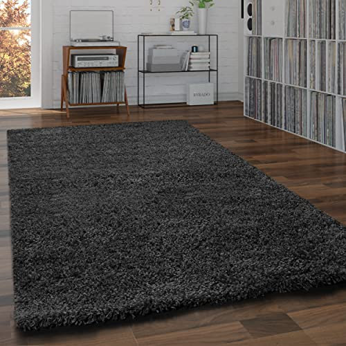 Paco Home Shaggy Teppich Hochflor Flauschig Wohnzimmer Uni In Versch. Farben & Größen, Grösse:200x280 cm, Farbe:Anthrazit