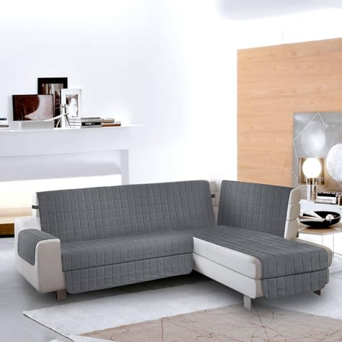 la biancheria di casa - Copridivano angolare con penisola - Simplicity Angle Plus - Salvadivano Trapuntato in Microfibra Morbida, Idrorepellente Oeko-Tex, Destra o Sinistra | Grigio Scuro, 195 cm