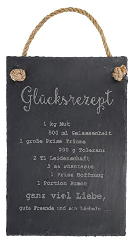 Spruchreif · Schiefer Tafel mit Gravur Rezepte · Türschild · Schieferschild mit Juteband · Dekoschild aus Schiefer zum Aufhängen (Glücksrezept)