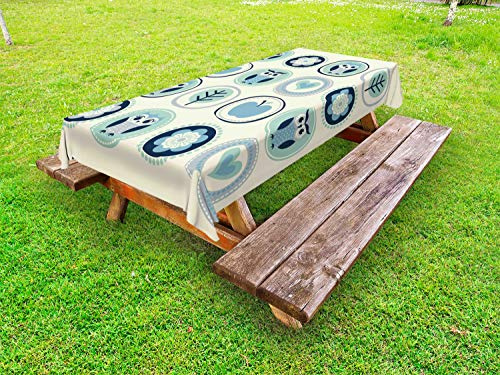 ABAKUHAUS Owl Stampa Tovaglia da Esterno, Mele Fiori in Circles, Tovaglia da Picnic Lavabile Decorativa, 145 cm x 265 cm, Crema Seafoam