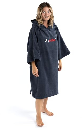 Dryrobe Towelling Robe - Hooded Poncho Towel Changing Robe - Organic Cotton (400 gsm) Short Sleeve (Large - Navy)