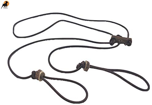 Lautlose Jagdleine Flüsterleine Retrieverleine Twin aus Rundleder 6mm x ca. 300cm für 2 Hunde, Dunkelbraun