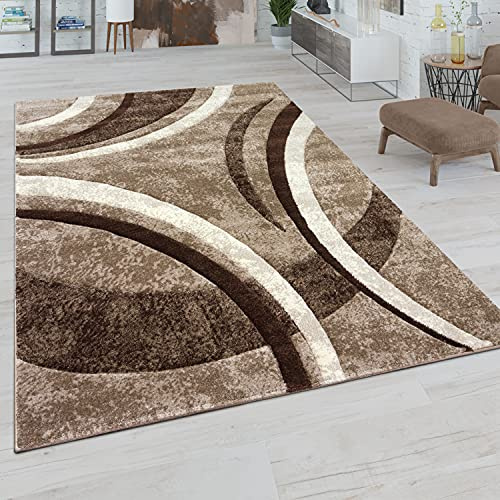 Paco Home Teppich Wohnzimmer Kurzflor Vintage Handgearbeiteter Konturenschnitt 3D Optik, Grösse:80x150 cm, Farbe:Braun