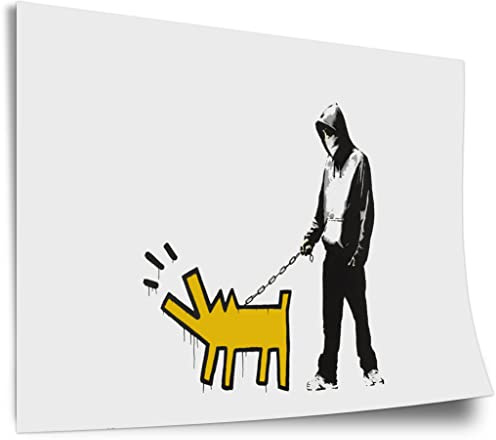 Poster aus Baumwolle Banksy Keith Haring - Bellender Hund, Pop-Art Modern Street-Art, Kunstdruck Klein bis Groß XXL - Wohnzimmer, Schlafzimmer Kunstdruck ohne Rahmen, Wandbild - A4, A3, A2, A1, A0,..