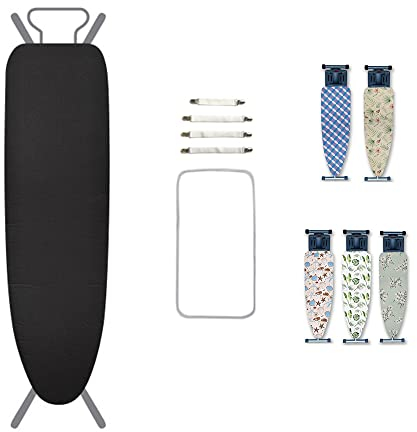 Highdi Housse Table à Repasser, Couleur Unie Housse de Table à Repasser Contre la Chaleur et l'humidité, Housse de Repassage avec Clips de Fixation et Chiffon de Protection (Le Noir,147x48cm)