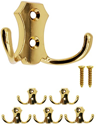 FUXXER® Juego de 5 Colgadores de Ropa, Ganchos Clásicos Colgador Pared, Ganchos Dobles para Cocina, Diseño de Hierro, Color Dorado