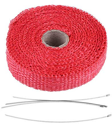 Auspuff-Wärmeband, Auspuffrohr-Isolierband, 5 M Auto-Isolierband, Auspuff-Wärmeband mit 4 Edelstahl-Kabelbindern(Rot)