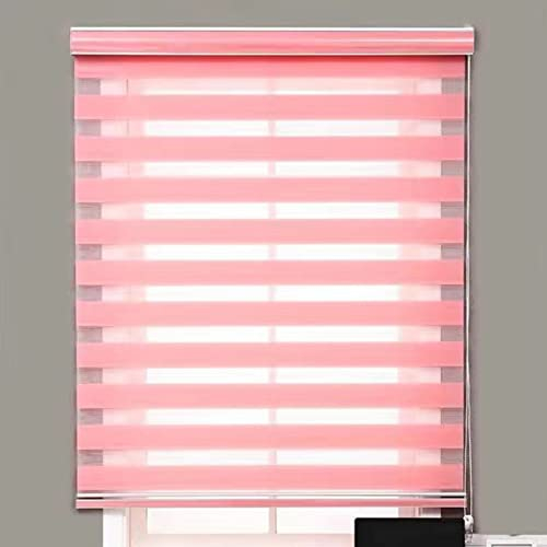 Seitenzugrollo Verdunklungsrollo 100x250cm Klemmfix ohne Bohren verdunkelnd Dachfenster Sonnenschutz Doppelrollo Klemmrollo für Fenster/Türen Zebrarollo, Rosa