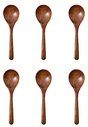 Cucharas de sopa Chinas Cuchara de madera con mango largo for comer, cuchara de sopa for beber, ramen, pequeña cuchara de arroz de madera, cuchara de sopa roja neta, 6 paquetes Cuchara Versátil