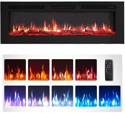 FlameKo Wilton 50/127cm Electric Fireplace, Wall Mounted, Recessed, 9 Colour Flame Effect, Media Wall Compatible, 900W - 1800W Heater, Remote Control