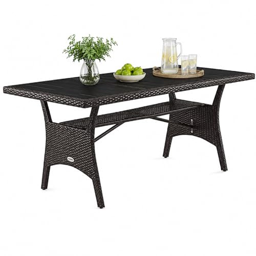 CASARIA® Rattan Garden Dining Table with Shelf & WPC Tabletop | 190x90x74cm | Seats 8 People, Weather Resistant, Outdoor Patio Dining Furniture, Lawn Patio Deck Balcony, Brown