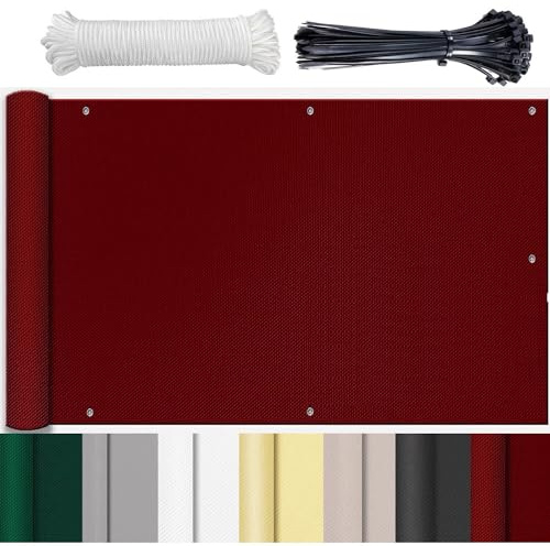 HUAXIQUE Store LatéRal pour Balcon Et Terrasse Couverture de confidentialité Écran Résistance à la déchirure avec Trous et Serre-câbles aux Intempéries Cache Balcon Protection UV Rouge vin 70x500cm