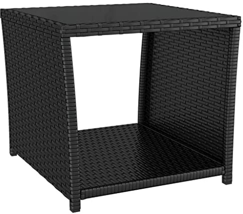vidaXL Mesita de ratán sintético Negro y Superficie de Vidrio Templado, Mesa de Centro, mesita de Centro, Muebles de Patio, Muebles de jardín
