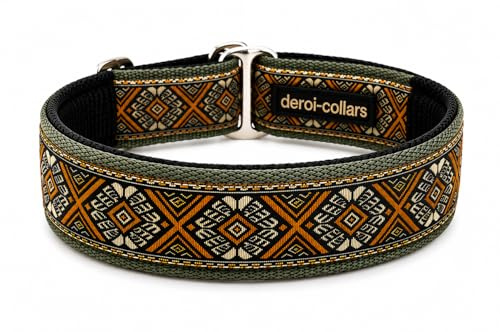 Zugstopp Hundehalsband extra breit 4cm I weich gepolstert I verstellbar | Boho Ethno Muster braun beige Gold (bis 44cm Hals- 50cm Kopfumfang inkl 6cm Zugstopp, Metallteile: Stahl)