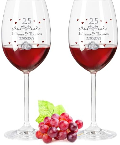 GRAVURZEILE Leonardo Weingläser mit UV-Druck - Silberhochzeit 25 Jahre - Personalisiert mit Namen & Datum - Geschenk für Sie & Ihn zur Hochzeit Verlobung Jahrestag - Farbe: Daily UV
