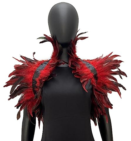 LICHENGTAI Gothic Feder Achselzucken Schalkragen Halskette Halloween Kostüm Epauletten, Umhang Schwarz Kostüm Damen Feder Umhang Cape Federboa Feder Schal Gothic für Halloween Cosplay Verkleidung