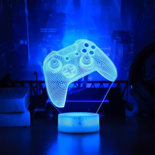 OkiyiD 3D Gamepad Luz Nocturna Consola de Juegos Lámpara de ilusión con Mando a Distancia Luz Nocturna Regalos Accesorios Gaming Habitación Decoración para Niños Hombres Niños y Niñas Hombres
