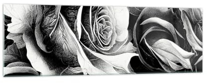 Panorama Bilder auf Glas 160x50cm Glasbild Blumen Rosen Schwarz Und Weiß Groß XXL Wanddeko Bild im Glas Schlafzimmer Küche Wandbilder Dekoration Wohnzimmer Modern Wand Kunstdruck Art GAB160x50-5623