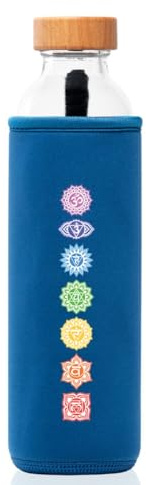 FLASKA | Botella de Agua de Vidrio | 500ml | Sin BPA | Tapa a Rosca | Funda de Neopreno | Ideal para Deporte, Oficina, Yoga | Estructura el Agua | Chakras