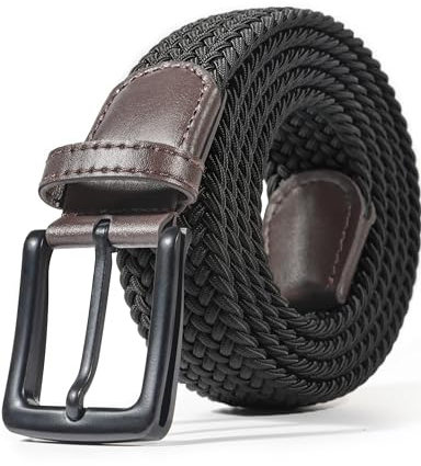 LXMY Gürtel Herren,Herren Gürtel Ohne Löcher,Stufenlos Verstellbar Elastischer Flechten Stoff Schwarz,Der Freizeit Jeans Business Woven Belt ArbeitsGürtel Passt überall Hin