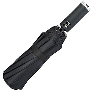 dijiusidy Paraguas plegable con linterna LED, 10 varillas, a prueba de viento, con rayas reflectantes, parasol UV, sombrilla impermeable, LED/Negro