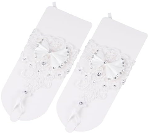 Holibanna 1 Paar Hochzeitshandschuhe Handschuhe Mit Strass-spitze Fäustlinge Für Damen Handschuhe Anziehen Fingerlose Handschuhe Schwarze Satinhandschuhe Bohren Braut Weiß Hochzeitskleid