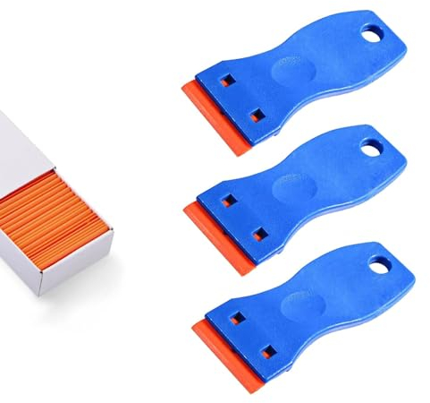 OXFUZZ Multipurpose Plastic Cleaning Scraper Set, Non-Scratch 3Pcs Scraper Tool with 10Pcs Plastic Blades, Window Glass Paint Scraper Sticker Remover for Glass, Oven Glass,Table, Wall