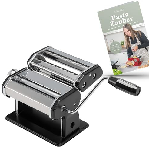 bremermann Nudelmaschine Edelstahl - für Spaghetti, Pasta und Lasagne (7 Stufen), Pastamaschine, Pastamaker (Schwarz mit Rezeptheft)