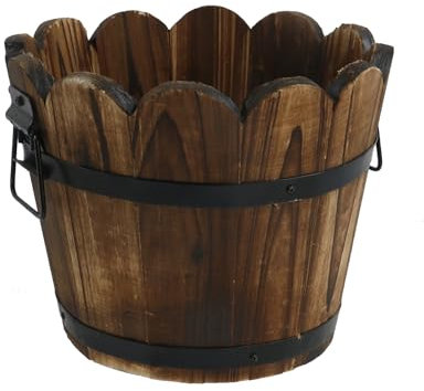 MY MIRONEY Vasi per piante, fioriera vintage in legno a botte – Vaso da fiori da giardino rustico solido con manici in metallo e telaio per fioriere per interni, decorazione per la casa e l'ufficio