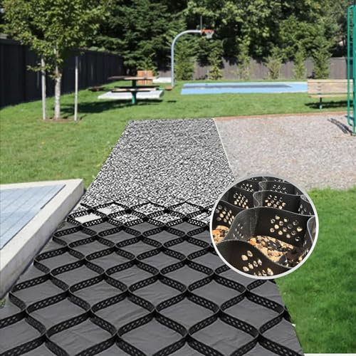 Durchlässiges Bodengitter für Gehwege, Waben, Geogitter, Kies, Bodenstabilisator, 2 x 10 m, Geogitter-Pflasterstein für Feuerwege und Hügelneigung