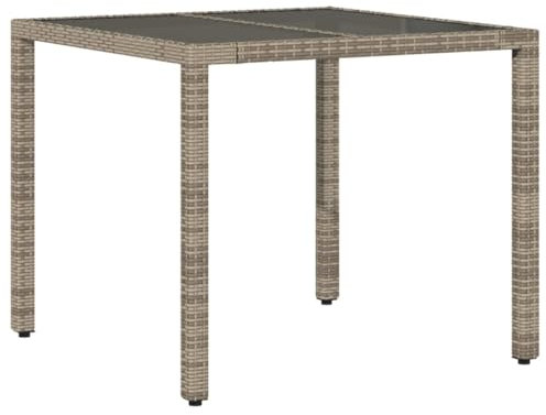 HETFTJN Bierzelttisch Stehtisch Outdoor Campingtisch Klein Picknicktisch - Gartentisch mit Glasplatte Grau 90x90x75 cm Poly Rattan für Aufenthaltsraum Balkon Garten Terrasse