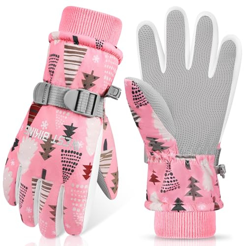 WESTGIRL Gants pour enfants - Coupe-vent - En polaire chaude - Gants de ski imperméables - Pour filles et garçons de 4 à 12 ans - Gants de vélo pour enfants - Snowboard en plein air