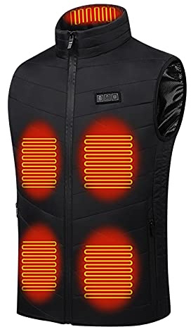 Kelandoom Gilet Chauffant Electrique USB,Veste Chauffante Homme avec Batterie Lavable Hiver Chasse Doudoune Capuche Vêtement de Chauffage Chauffé pour la Extérieur Chasse Le Ski
