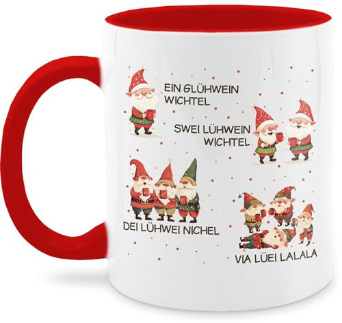 Tasse Tassen 325ml - Weihnachtstasse - Ein Glühwein Swei Glühwein | Wichtel | Weihnachten | Weihnachtsmarkt | Weihnachtsmotiv I Weihnachtsmarkt I Adventszeit - 325 ml - Rot - gross