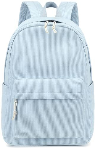 Bluboon Backpack for School Girls Backpack Cute Corduroy Bookbag Kids Backpack Laptop Backpack Gifts for Women, Corduroy Sky Blue, Modern
