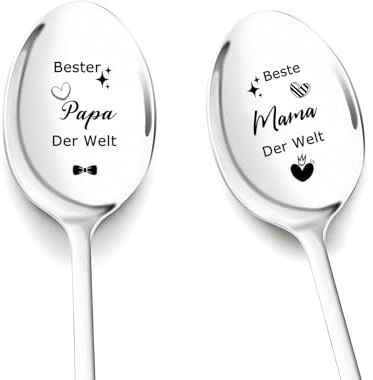 Vatertagsgeschenk für Papa, 2 Stück KaffeeLöffel Mit Gravur-Beste Mama und Papa Der Welt, Geschenke für Mama und Papa zum Muttertag Vatertag Geburtstag Ostern, Muttertagsgeschenke für Mama, 19.5cm