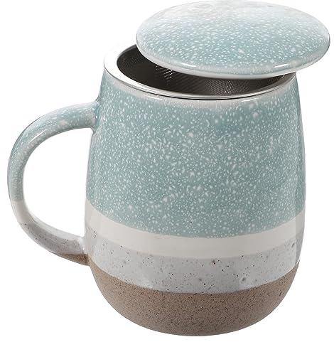 Cabilock Tasse à Thé Céramique 350 Ml Avec Passoire Et Couvercle, Grosse Capacité, Revêtement Glaçure Unique, Pour Maison Et Salon De Thé, Mug Individuel Bleu Ciel