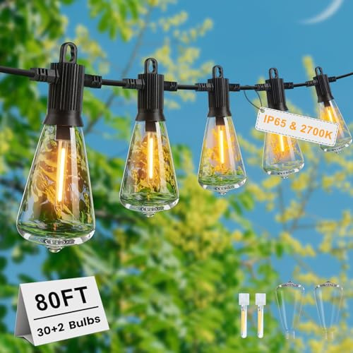 ZOTOYI 80FT Festoon Lights Outdoor Mains, IP65 Waterproof Garden String Festoon Lights with 30+2 Shatterproof ST38 Plastic Vintage LED Bulbs for Garden Patio Pergola, Warm White