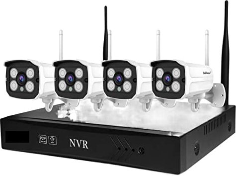 AUBEST Kits de vigilancia DVR, Grabador De Disco Duro De Monitor De CCTV NVR De 4 Canales De Monitoreo De Red Inalámbrico De 4 Vías,CCTV al Aire Libre