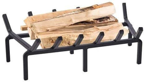 Rejilla para chimenea de 24 pulgadas, soporte para leña, color negro, de hierro forjado, para estufas de leña, hoyo para herramientas de leña