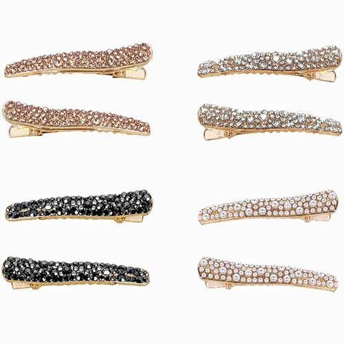 8 fermagli per capelli alla moda vintage a becco d'anatra con strass, clip classiche a coccodrillo, antiscivolo, per capelli spessi e lunghi