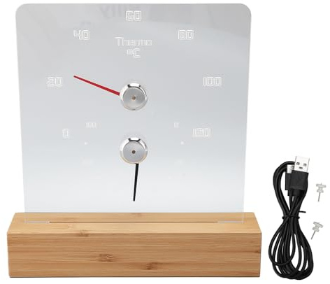 Asixxsix Sauna-Thermometer und Hygrometer, 2-in-1-Messgerät Zur Temperatur- und Luftfeuchtigkeitsüberwachung mit Weißem LED-Licht, Saunazubehör für Saunaraum, Messung der