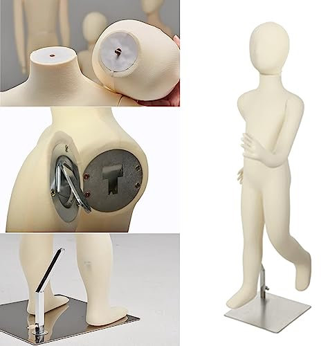 IYUESQ Flexible Schaufensterpuppe für Kinder und Kleinkinder, Schneiderpuppe für Kinder mit verstellbaren Beinen und Armen, Ganzkörper-Nähpuppe für Schneider mit Edelstahlsockel (Größe: 1