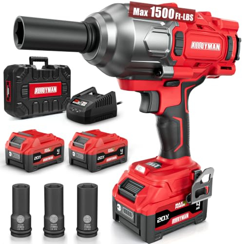 Alloyman Cordless Impact Wrench 1500 FT-LBS(2000N.M),1/2 High Torque
