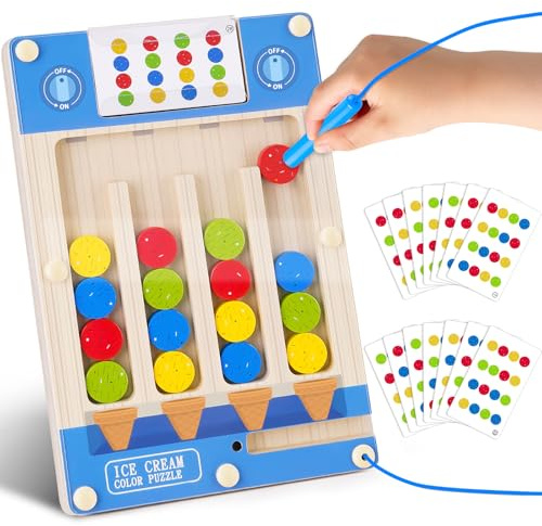 Magnetic Maze: Montessori Wooden Puzzle Toys for 3-4-5-6 Year Old Boy Gifts | Color Matching Games, Birthday Present for 3-6 Year Olds Boys Girl Puzzle Board, Educational Travel Sensory Toys for Autism