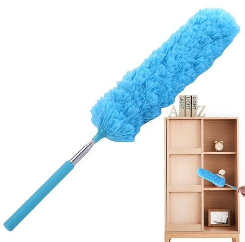 Plumeau extensible – Balai à poussière télescopique avec tête en microfibre | Brosse à poussière antistatique, brosse de nettoyage de plafond, brosse à poussière flexible, outil de nettoyage